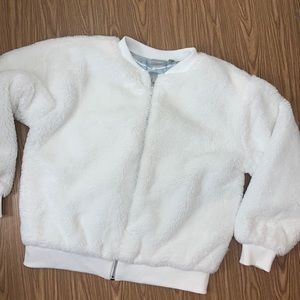 Disney Frozen II white faux fur zip front jacket 10-12